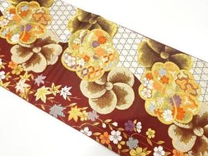 捻じり梅に枝垂れ桜・紅葉・籠目模様織り出し　振袖用袋帯